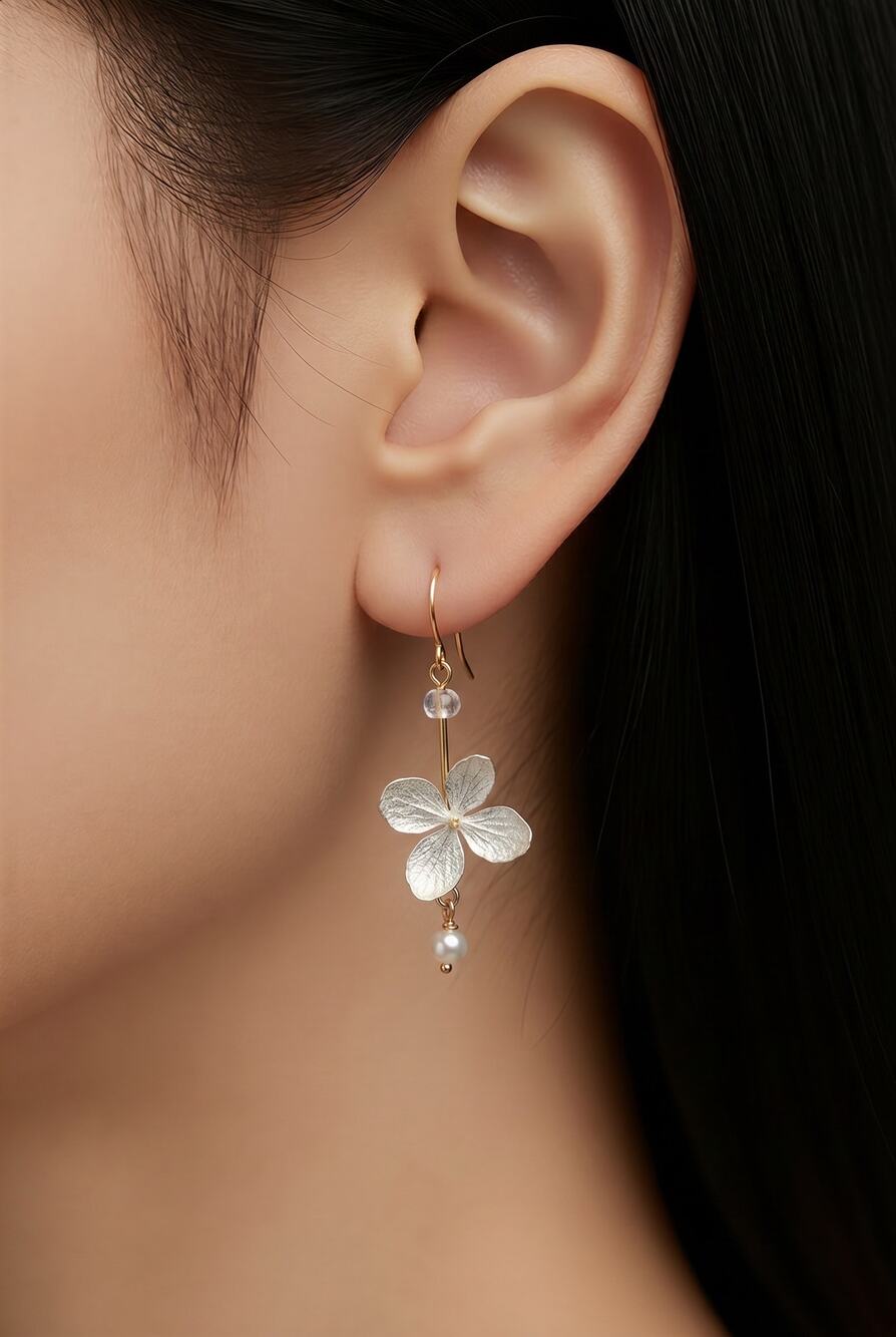 Michael Michaud White Hydrangea Wire Earrings